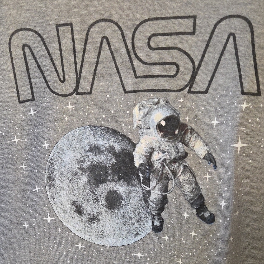 Gray NASA Moon Spaceman Stars Crop Sweatshirt - Picture 5 of 6